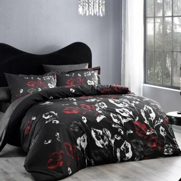 Lenjerie TAC King Size 6 piese bumbac dublu satinat Deluxe Tali Negru