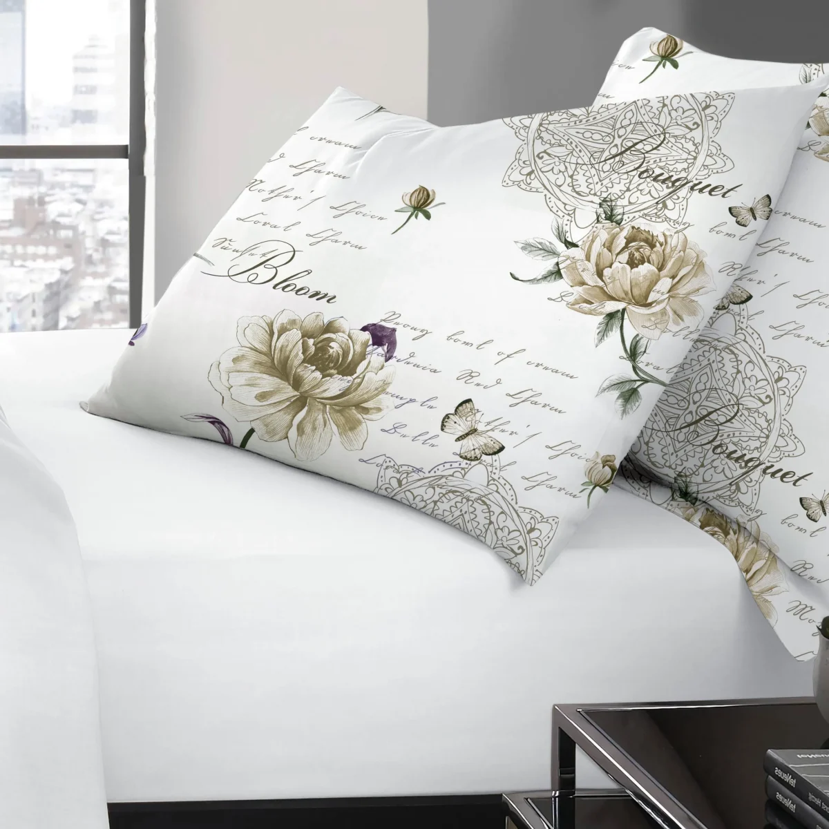 Set 2 fețe de pernă 50x70cm Deluxe Pucioasa Floral Bej
