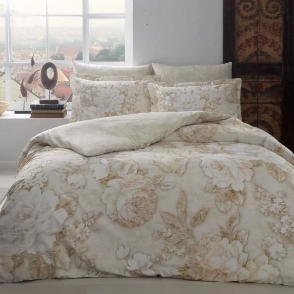 Lenjerie TAC King size 6 piese bumbac dublu satinat Digital Seine Beige
