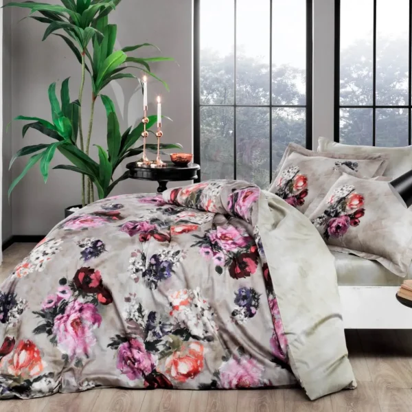 Lenjerie TAC King size 6 piese bumbac dublu satinat Digital Selva Beige