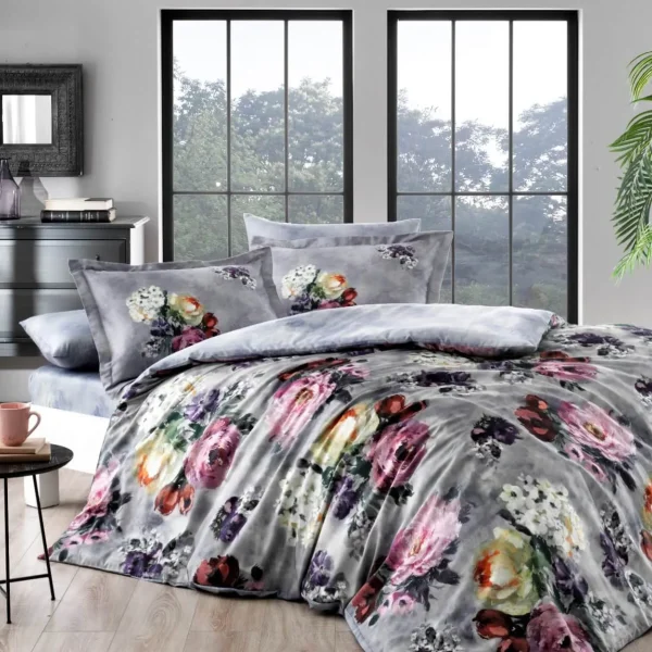 Lenjerie TAC King size 6 piese bumbac dublu satinat Digital Selva Grey
