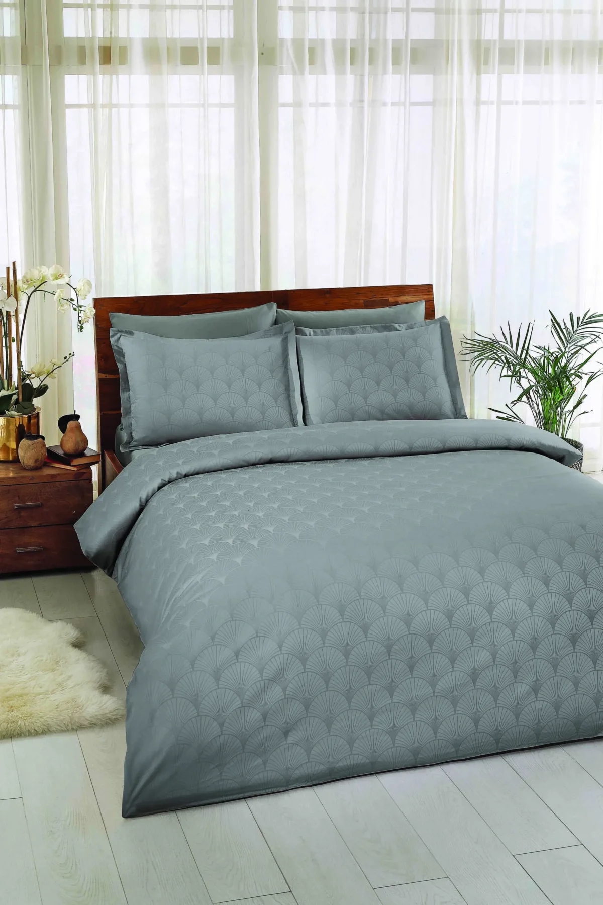 Lenjerie King Size Jacquard 6 piese TAC Cross Antracit