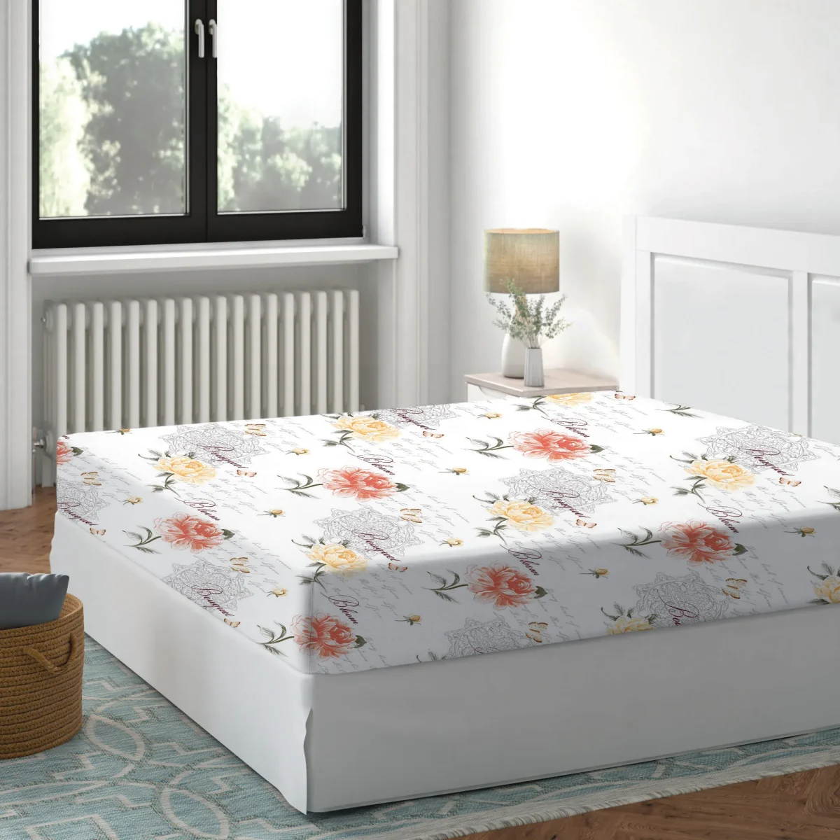 Cearceaf cu elastic 140x200cm Floral Peach Deluxe Pucioasa