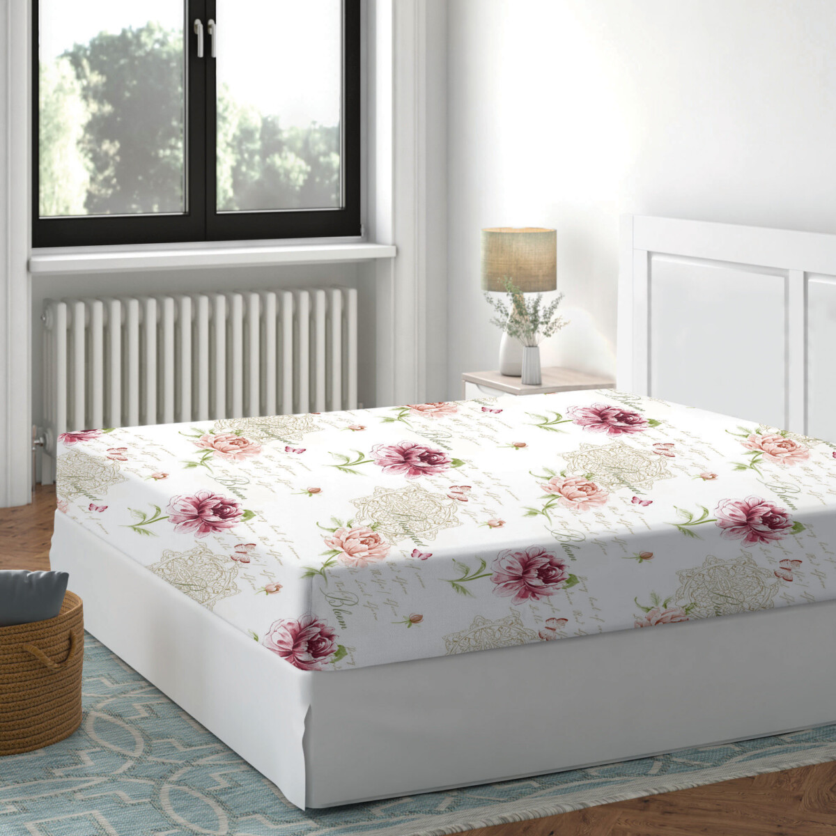 Cearceaf cu elastic 140x200cm Floral Pink Deluxe Pucioasa