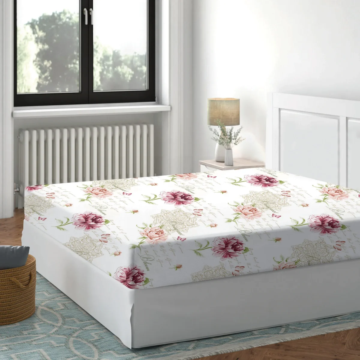 Cearceaf cu elastic 140x200cm Floral Pink Deluxe Pucioasa