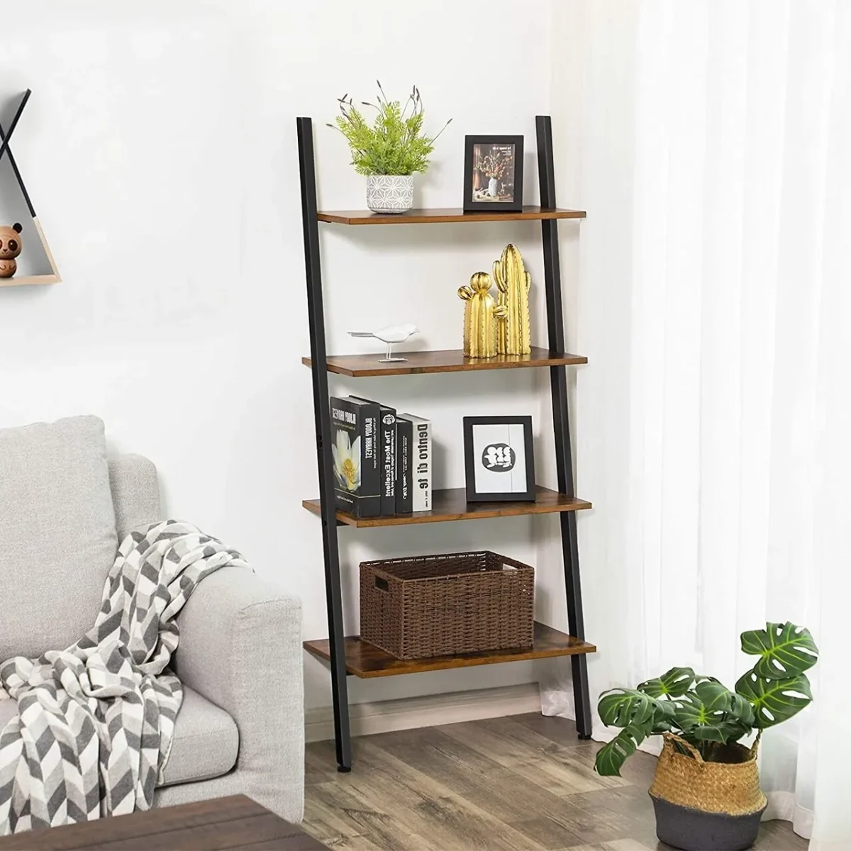 Biblioteca Ladder Vasagle 64x35x150cm fier/PAL maro