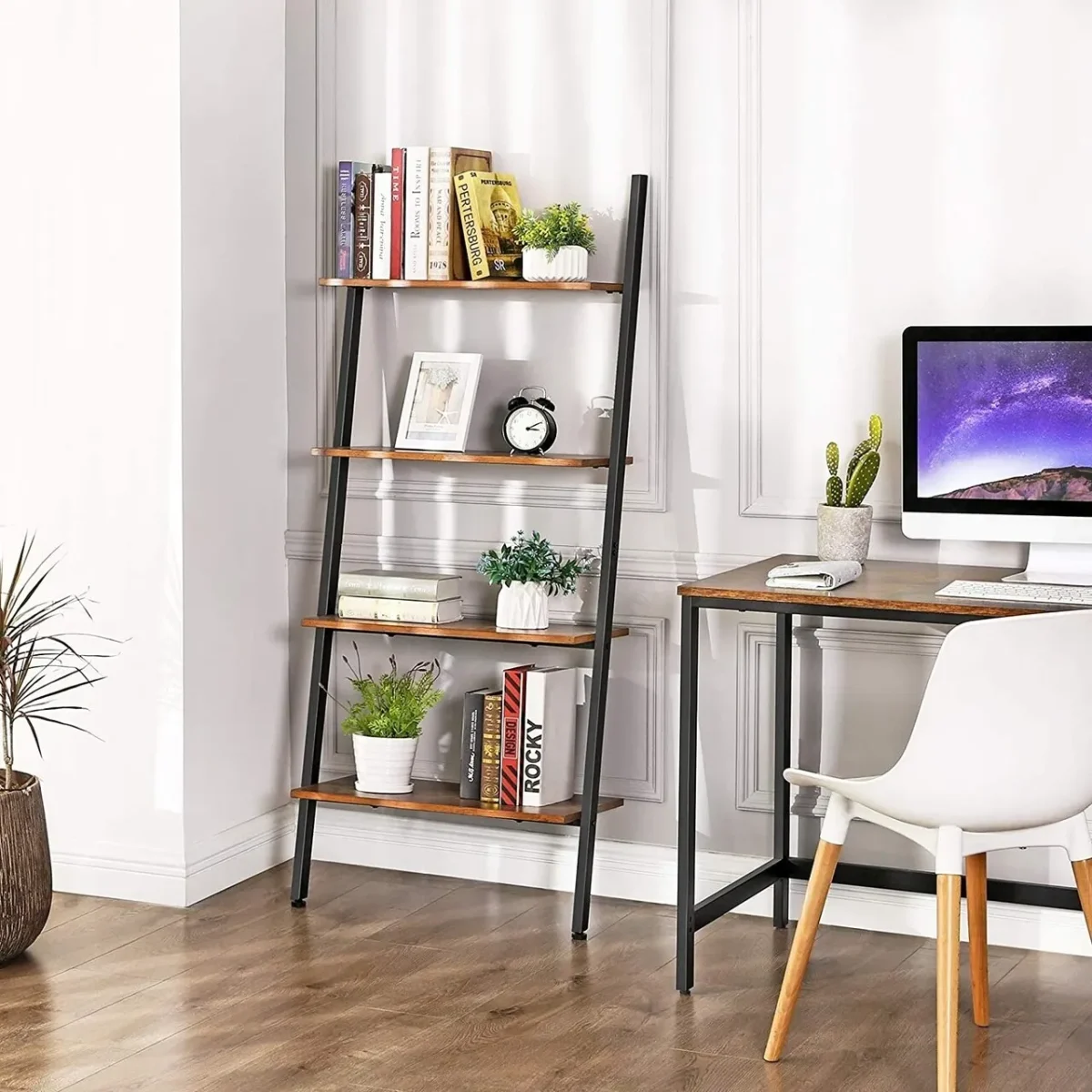 Biblioteca Ladder Vasagle 64x35x150cm fier/PAL maro
