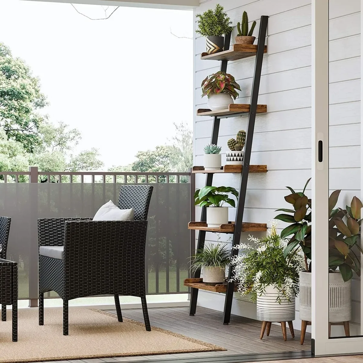 Biblioteca Ladder Vasagle 64x35x186cm otel/PAL maro/negru mat