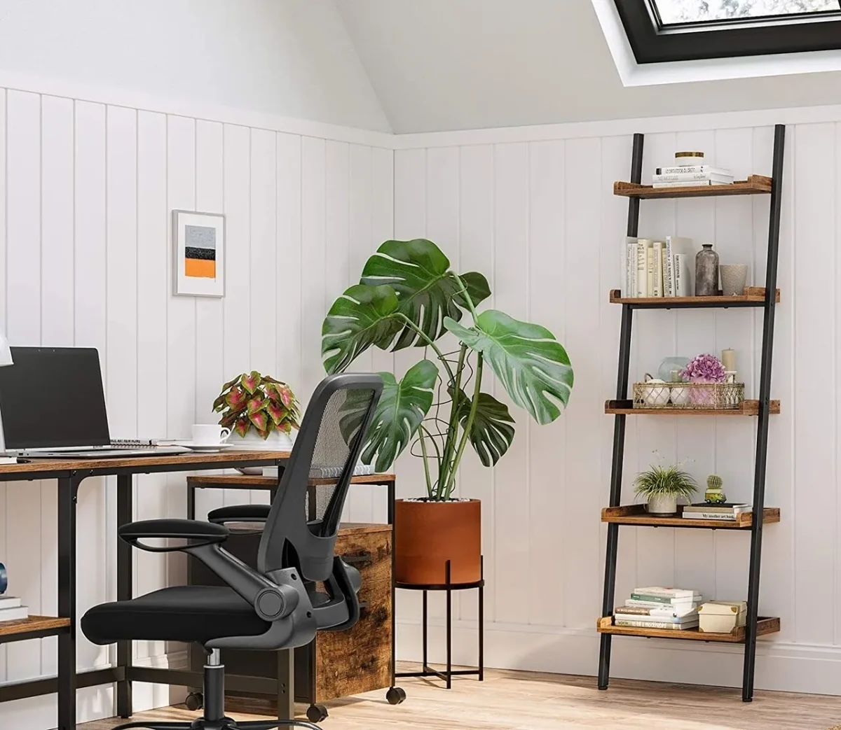 Biblioteca Ladder Vasagle 64x35x186cm otel/PAL maro/negru mat