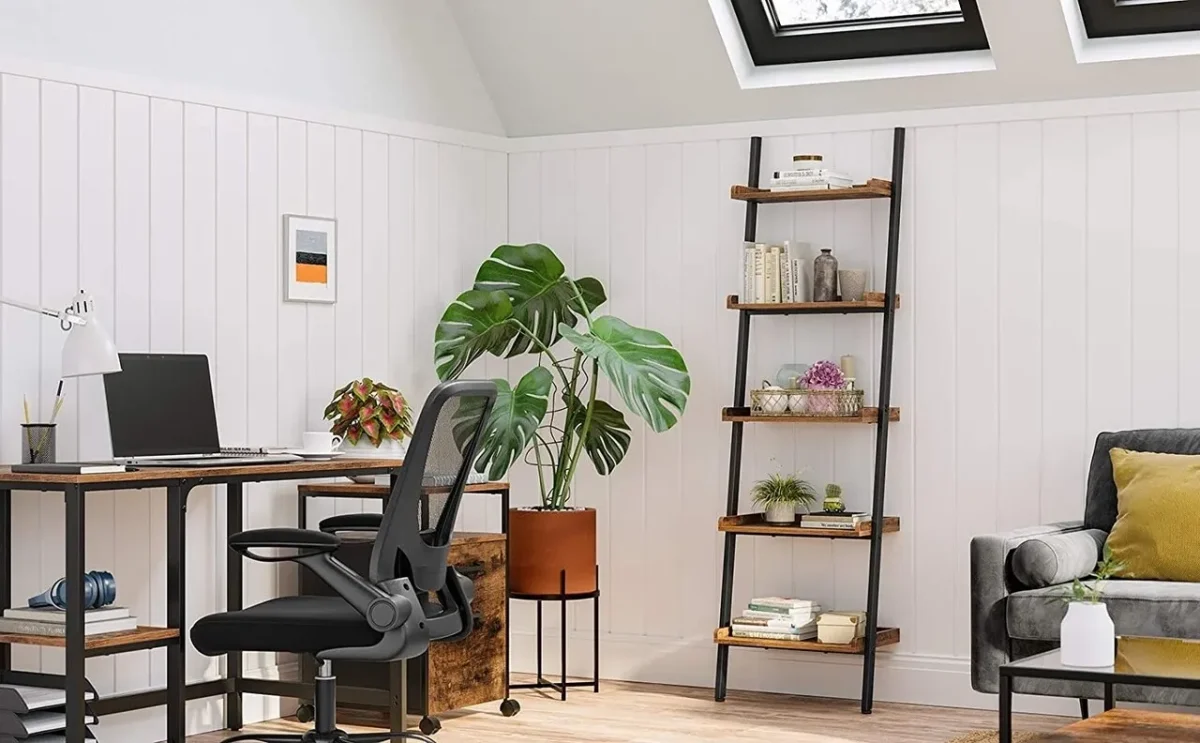 Biblioteca Ladder Vasagle 64x35x186cm otel/PAL maro/negru mat