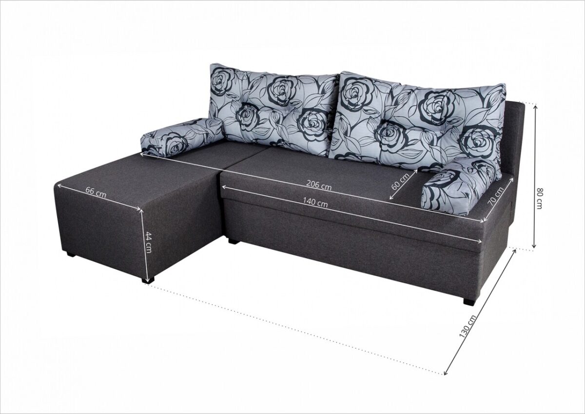 Coltar extensibil reversibil 206x145x80cm Modena Grey Flower cu lada de depozitare