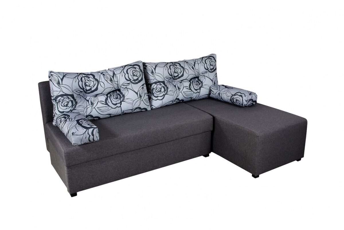 Coltar extensibil reversibil 206x145x80cm Modena Grey Flower cu lada de depozitare