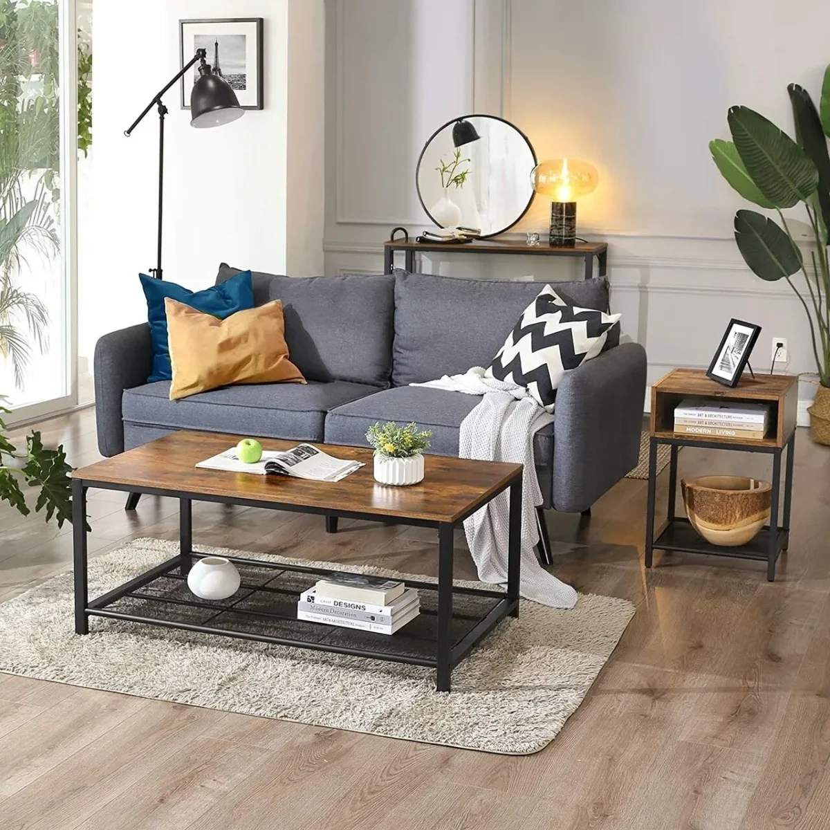 Consola cu 1 raft Vasagle 100x35x80cm otel/PAL maro rustic