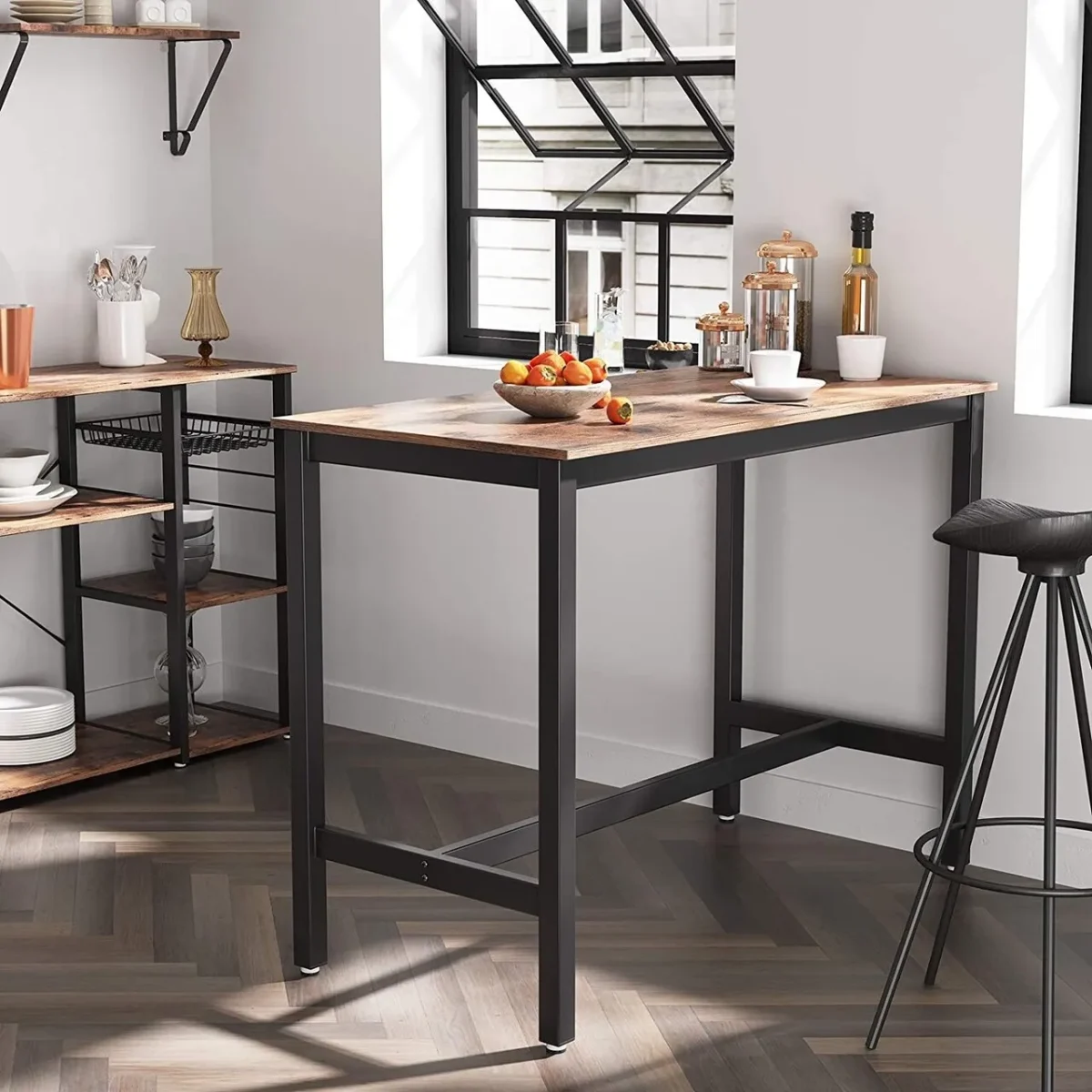Masa de bar Vasagle 120x60x90cm fier/PAL maro rustic