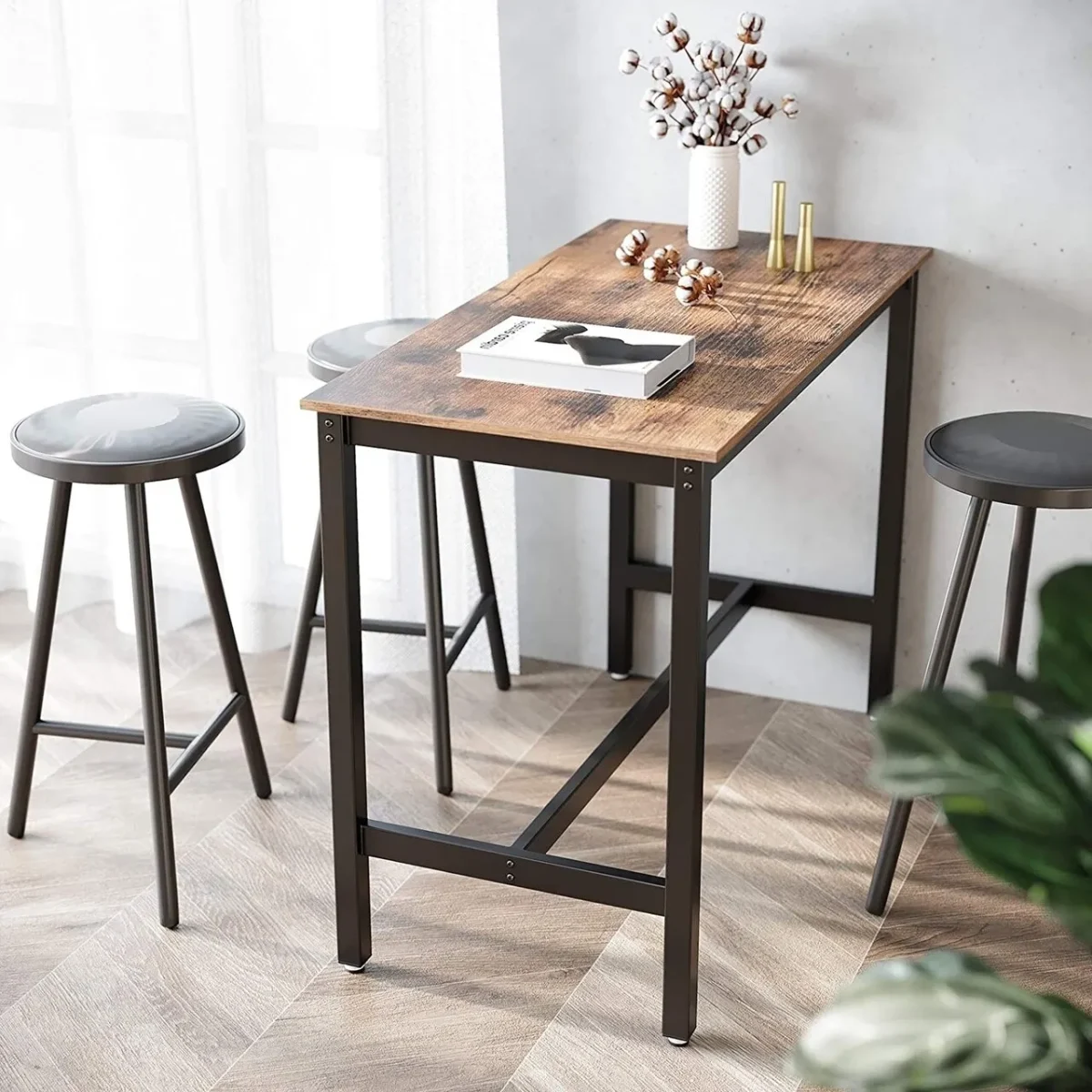 Masa de bar Vasagle 120x60x90cm fier/PAL maro rustic