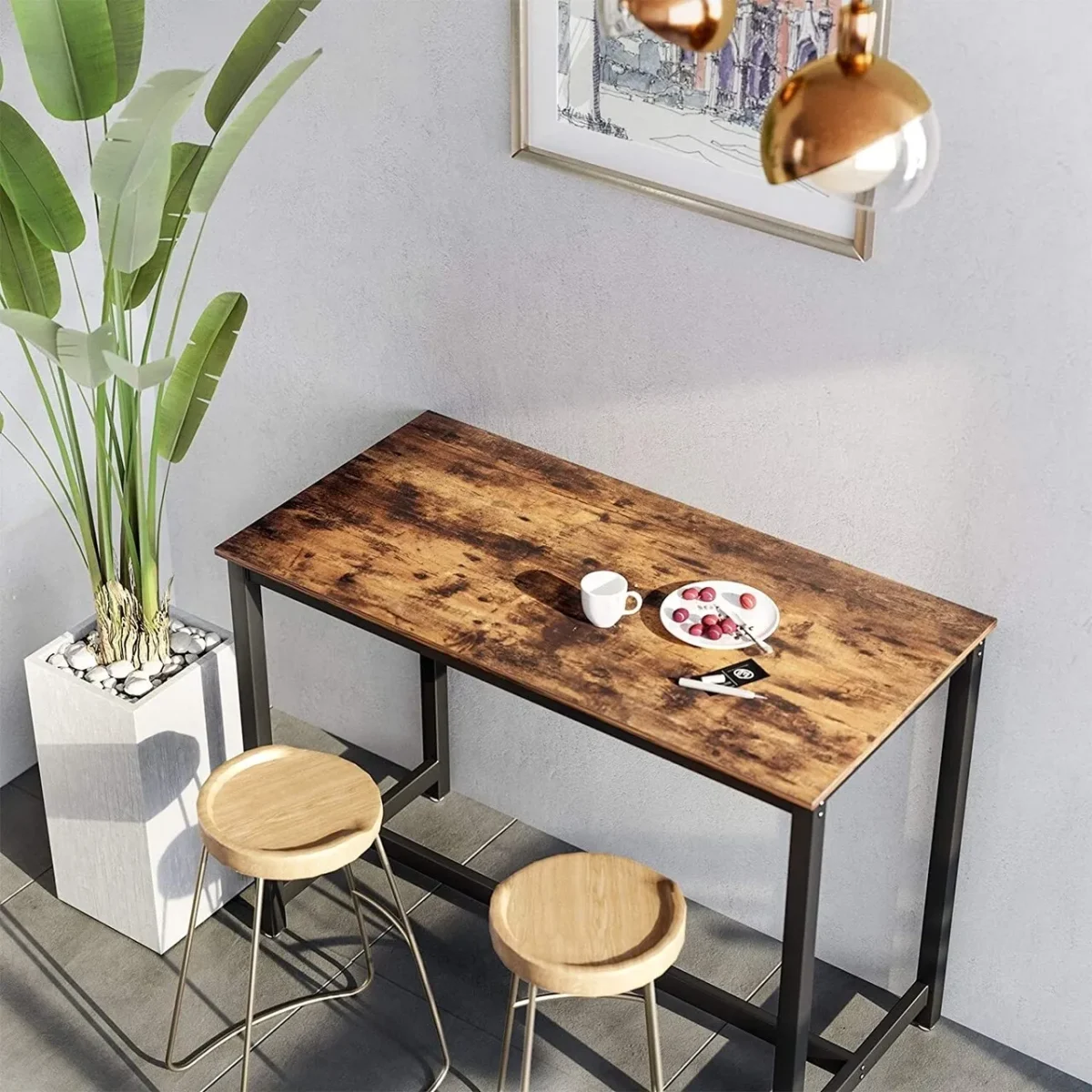 Masa de bar Vasagle 120x60x90cm fier/PAL maro rustic