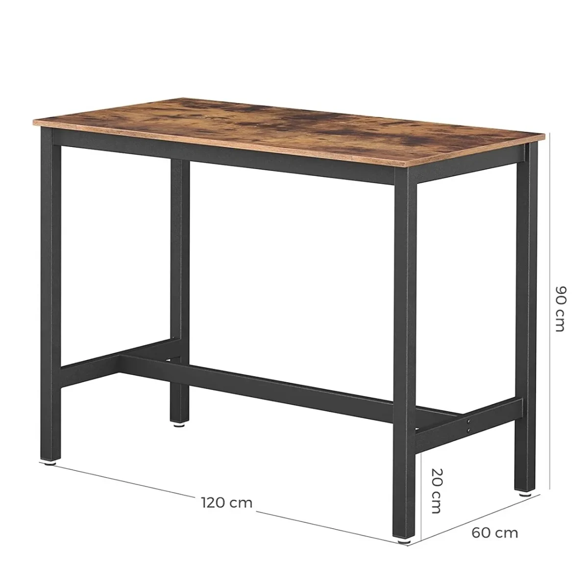Masa de bar Vasagle 120x60x90cm fier/PAL maro rustic