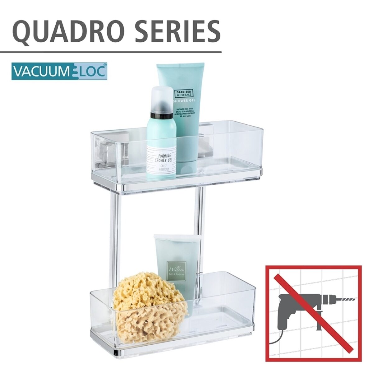 Polita pentru baie Wenko Maxi Quadro Vacuum-Loc® 25.5x32.5x14cm inox/plastic