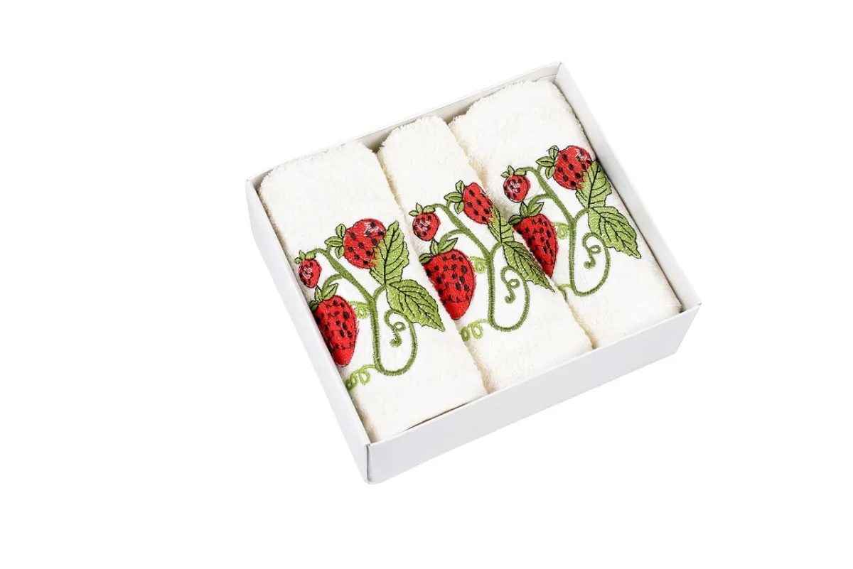 Set 3 prosoape de bucătărie Bedora Strawberry field 30x50cm 100% bumbac