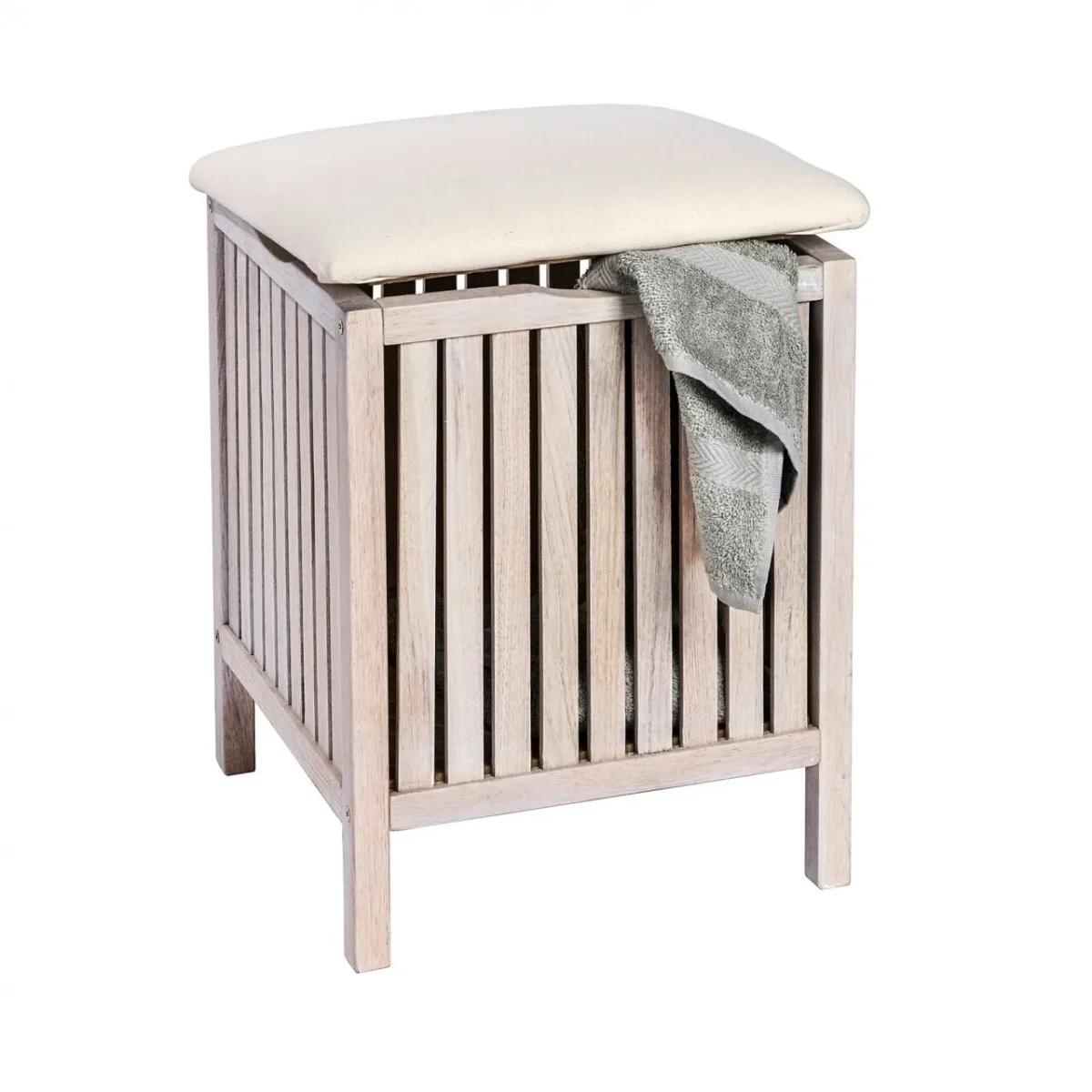 Taburet baie si living Wenko Norway Natural White cu spatiu de depozitare 39x52x39cm