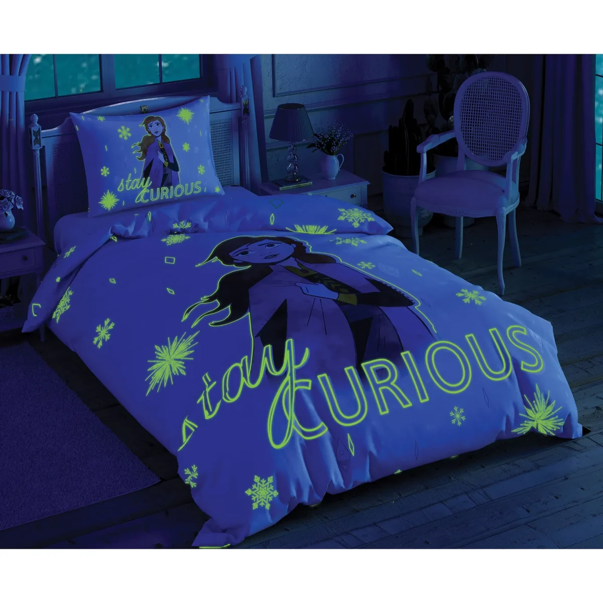 Lenjerie fosforescentă TAC Disney pentru copii 100% bumbac Frozen 2 Stay Curious