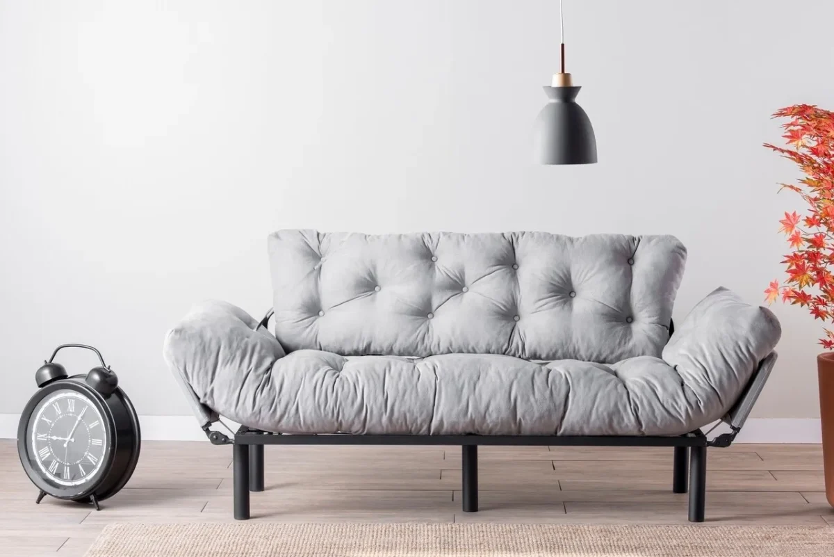 Canapea extensibila Nitta Triple, Futon, 3 locuri, 225x70 cm, metal, gri