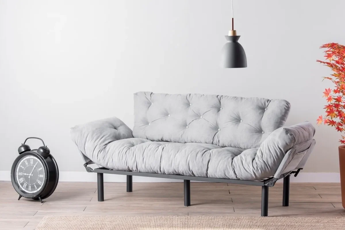 Canapea extensibila Nitta Triple, Futon, 3 locuri, 225x70 cm, metal, gri