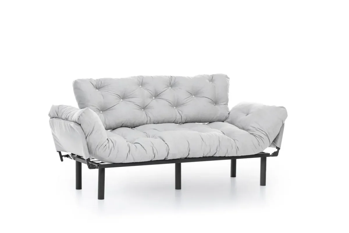 Canapea extensibila Nitta Triple, Futon, 3 locuri, 225x70 cm, metal, gri