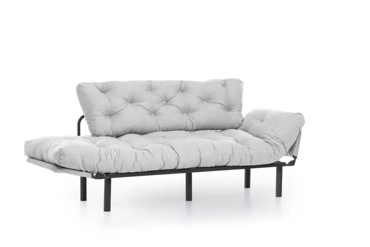 Canapea extensibila Nitta Triple, Futon, 3 locuri, 225x70 cm, metal, gri
