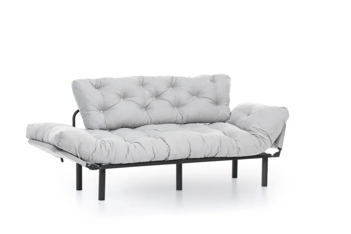 Canapea extensibila Nitta Triple, Futon, 3 locuri, 225x70 cm, metal, gri