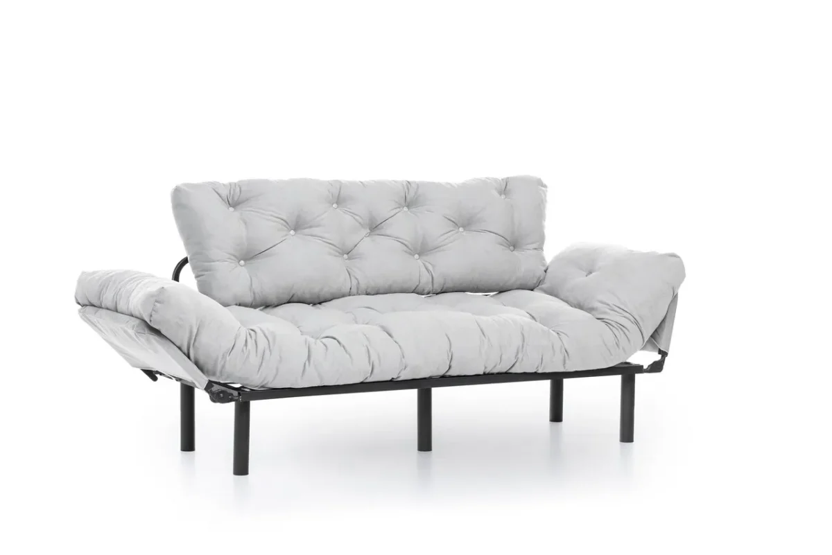 Canapea extensibila Nitta Triple, Futon, 3 locuri, 225x70 cm, metal, gri