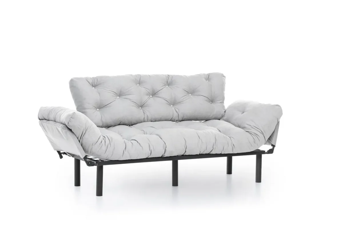 Canapea extensibila Nitta Triple, Futon, 3 locuri, 225x70 cm, metal, gri