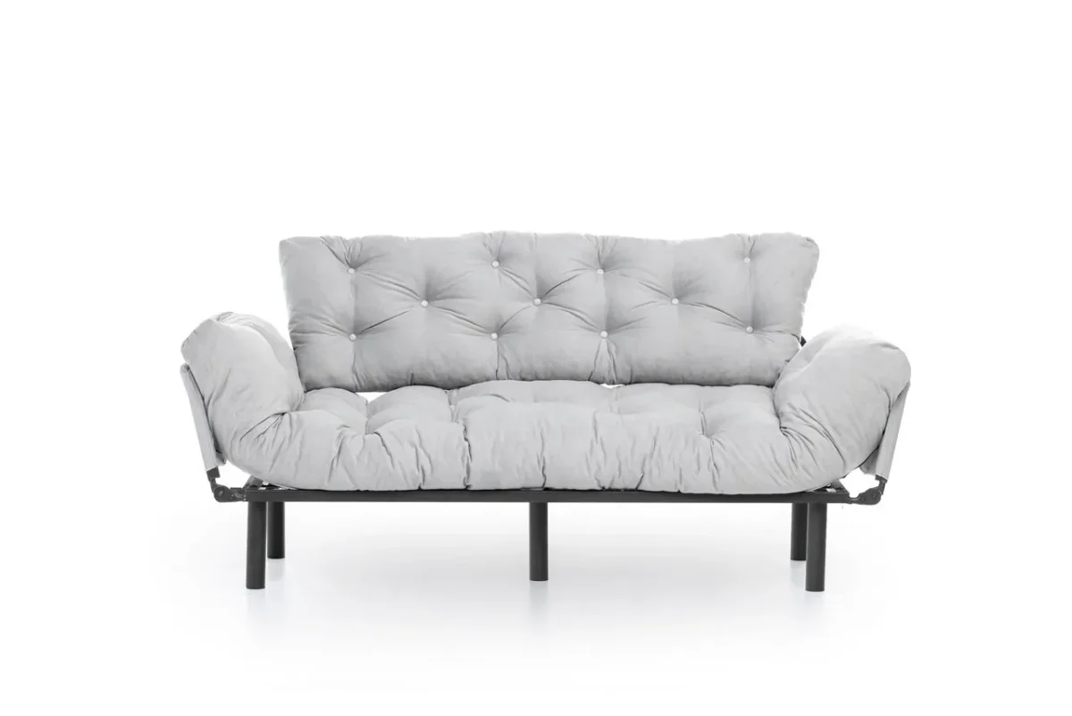 Canapea extensibila Nitta Triple, Futon, 3 locuri, 225x70 cm, metal, gri