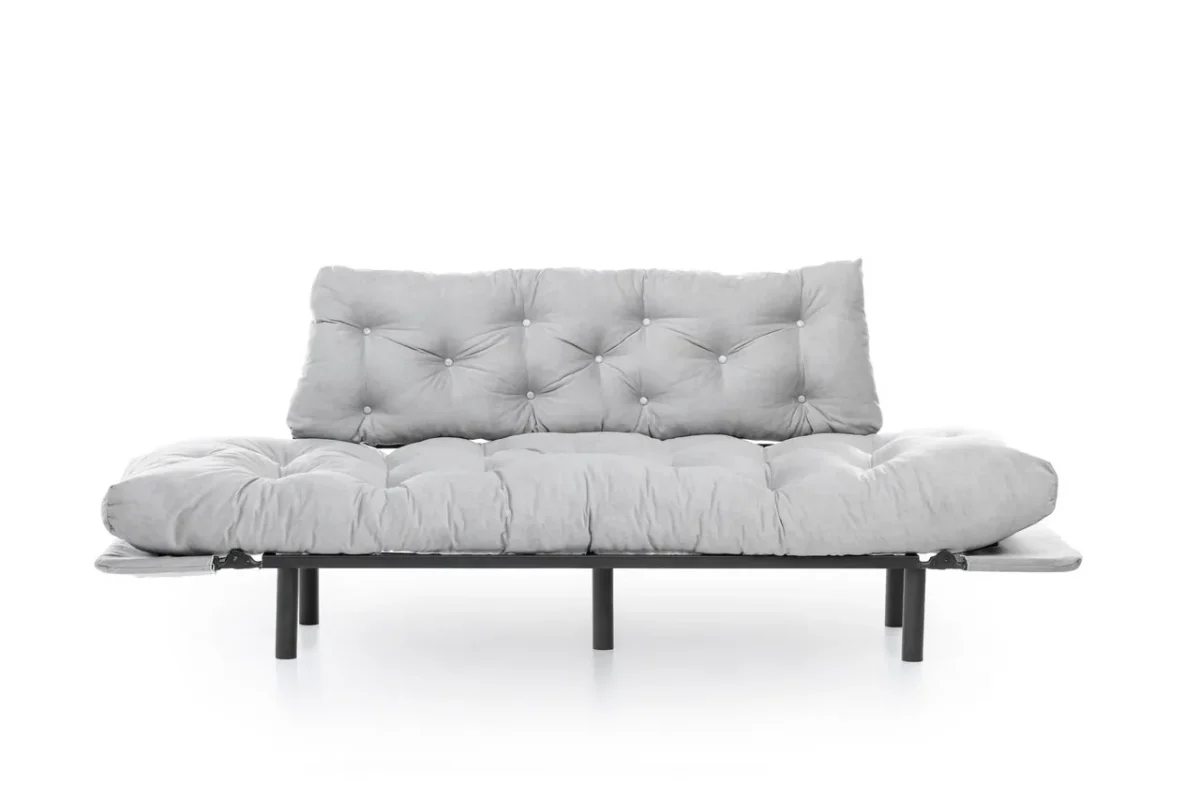 Canapea extensibila Nitta Triple, Futon, 3 locuri, 225x70 cm, metal, gri