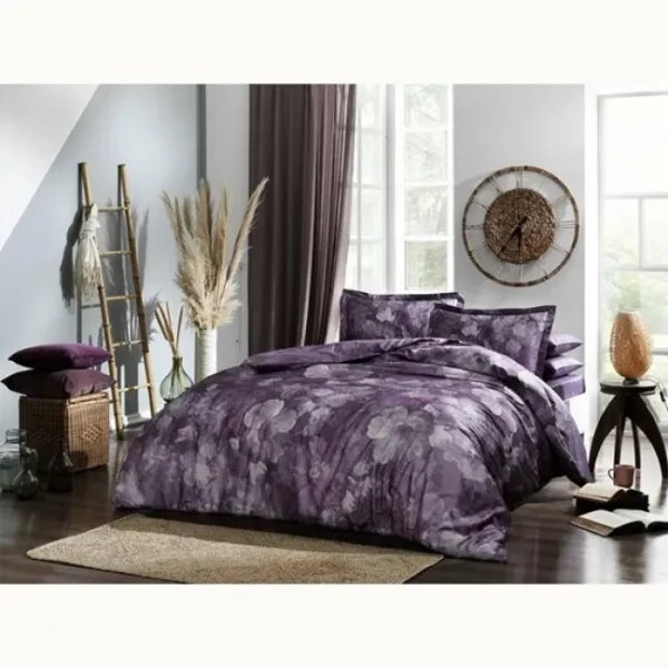 Lenjerie TAC King size 6 piese bumbac dublu satinat Digital Boheme Mov