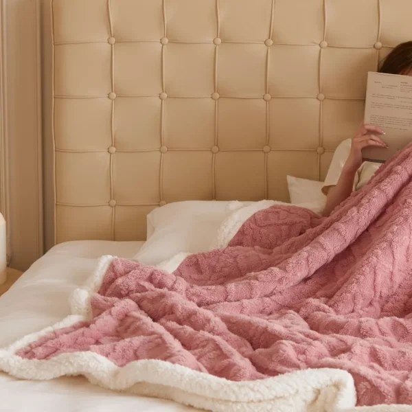Patura Cocolino cu blanita 200x230cm Tricotaj JPCT-Roz