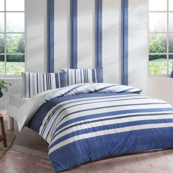 Lenjerie cu elastic 160x200cm TAC 100% bumbac ranforce Echo Albastru