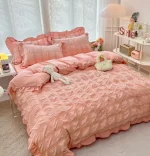 Lenjerie creponata king size bumbac 6 piese Roz