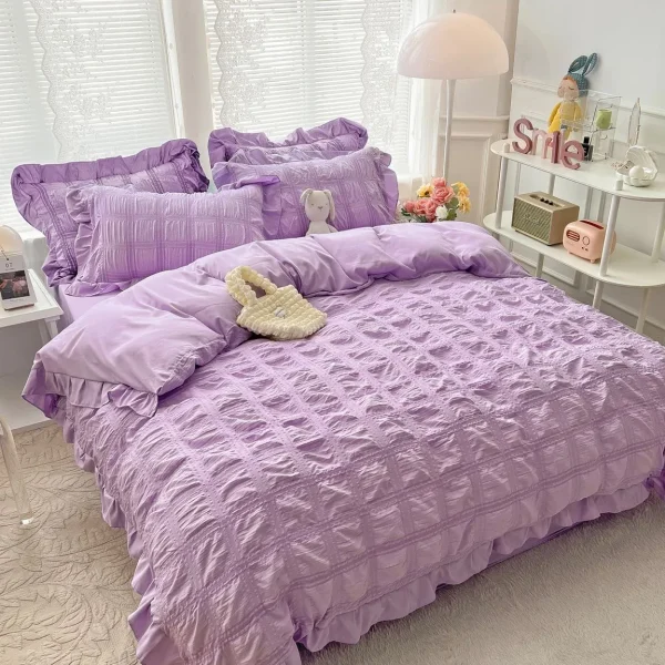 Lenjerie creponata king size bumbac 6 piese Lila
