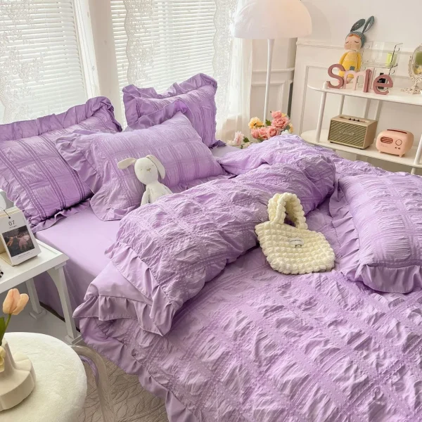 Lenjerie creponata king size bumbac 6 piese Lila