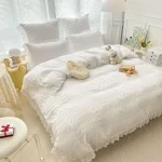 Lenjerie creponata king size bumbac 6 piese Alb