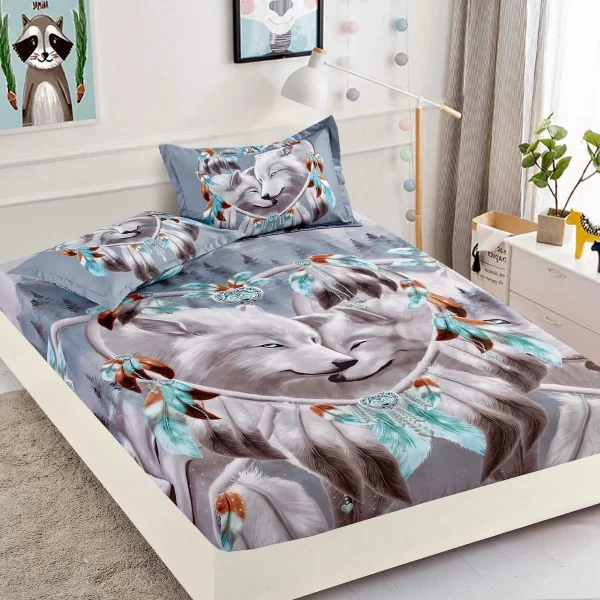Husa de pat cu elastic 160×200 Finet 3D + 2 fete perna JHPE160E07