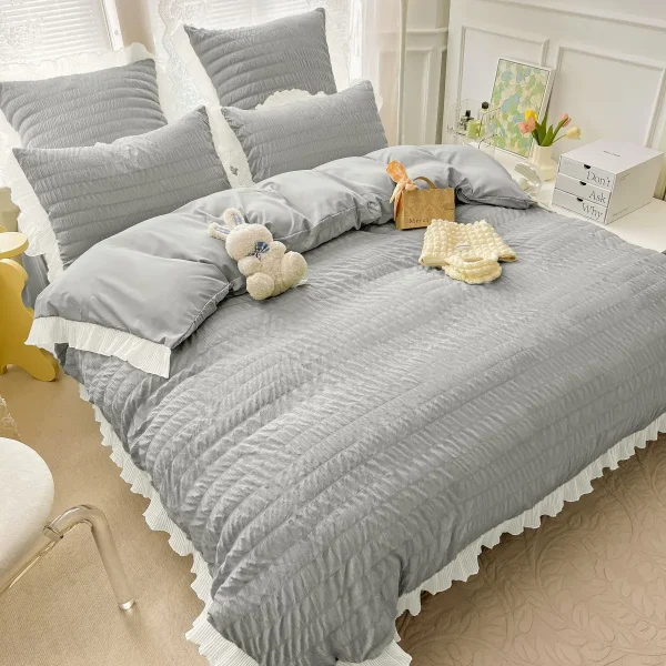 Lenjerie creponata king size bumbac 6 piese Gri