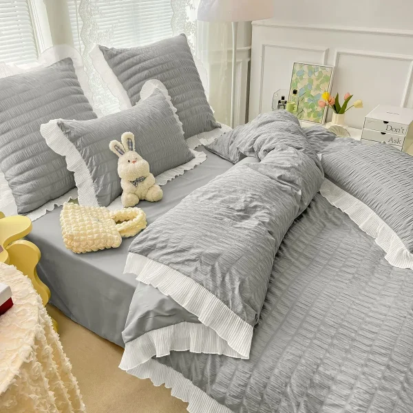 Lenjerie creponata king size bumbac 6 piese Gri