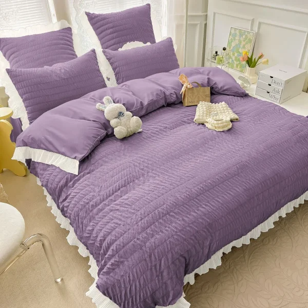 Lenjerie creponata king size bumbac 6 piese Mov