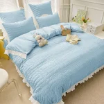 Lenjerie creponata king size bumbac 6 piese Bleu