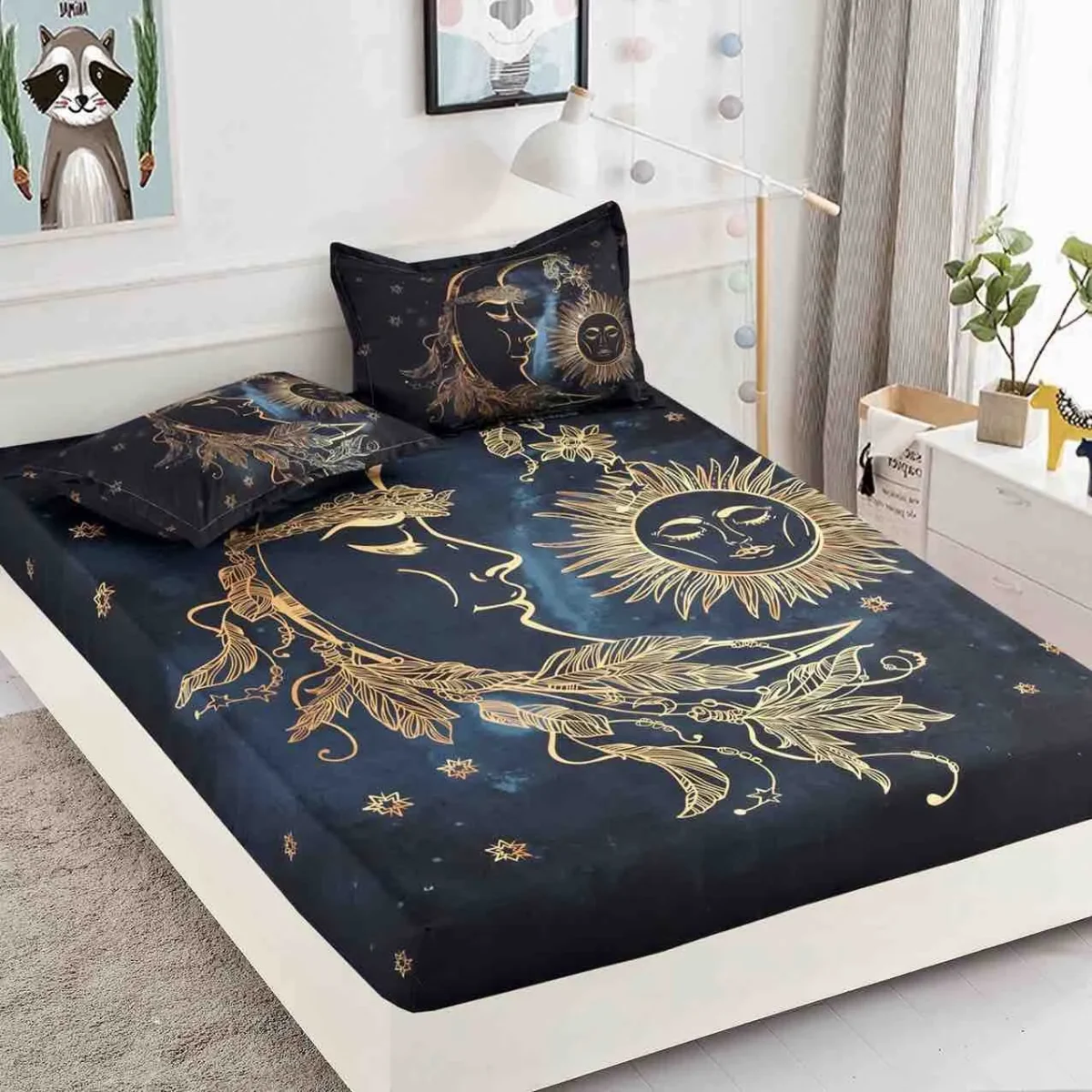Husa de pat cu elastic 160×200 Finet 3D + 2 fete perna JHPE160E25