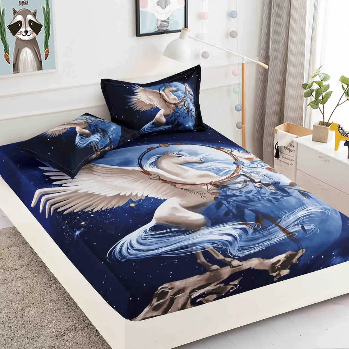 Husa de pat cu elastic 160×200 Finet 3D + 2 fete perna JHPE160E27