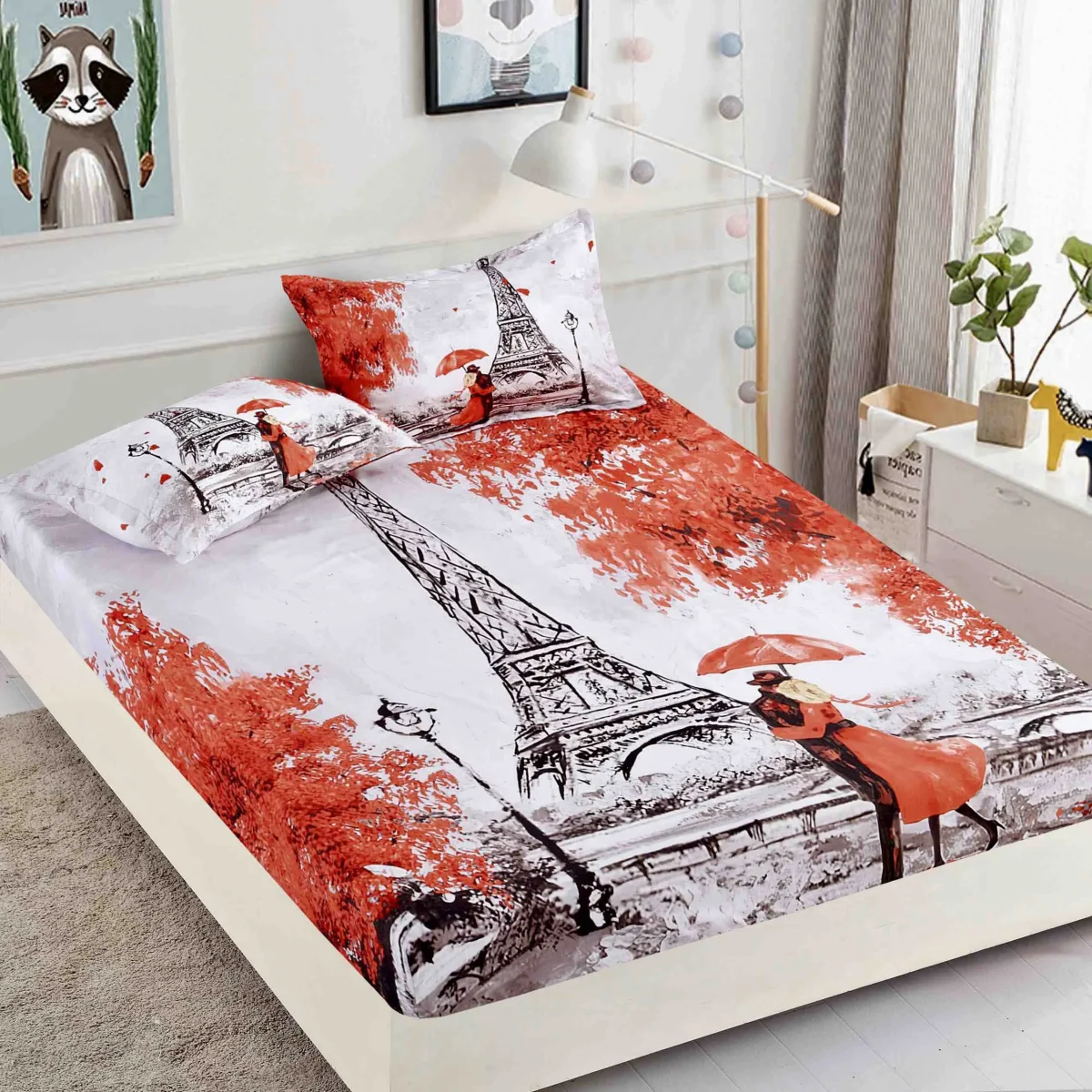 Husa de pat cu elastic 160×200 Finet 3D + 2 fete perna JHPE160E26