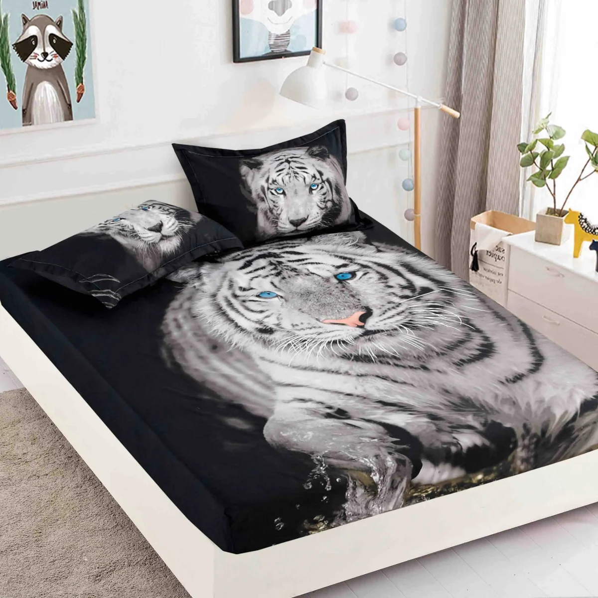 Husa de pat cu elastic 160×200 Finet 3D + 2 fete perna JHPE160E28